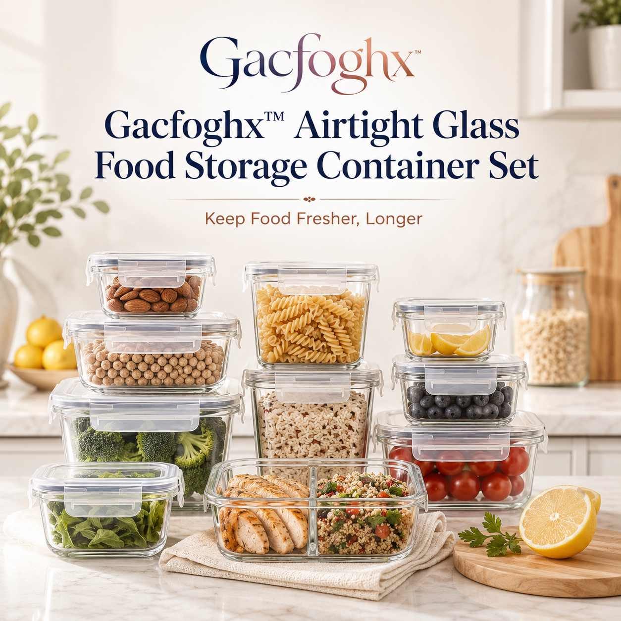 Gacfoghx™ Airtight Glass Food Storage Container Set with Locking Lids, Meal Prep Containers for Leftovers, Lunch & Pantry