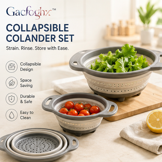 Gacfoghx™ Collapsible Silicone Colander Set for Pasta, Fruit, Vegetables, Berries & Kitchen Sink Straining, Space Saving Strainer Basket