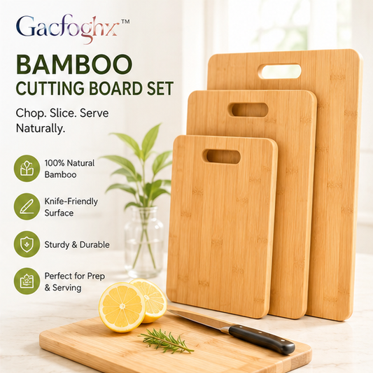 Gacfoghx™ Bamboo Cutting Board Set for Kitchen, Chopping Boards for Meat, Vegetables, Fruit, Bread & Meal Prep