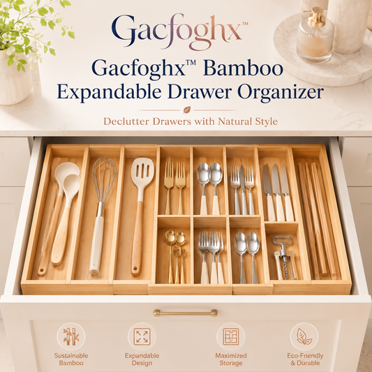 Gacfoghx™ Bamboo Expandable Drawer Organizer for Kitchen Utensils, Silverware, Flatware, Cutlery & Cooking Tools Storage