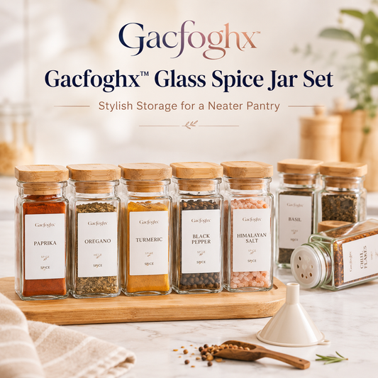 Gacfoghx™ Glass Spice Jar Set with Bamboo Lids, Labels & Funnel, Kitchen Pantry Organizer for Herbs, Seasonings & Spices
